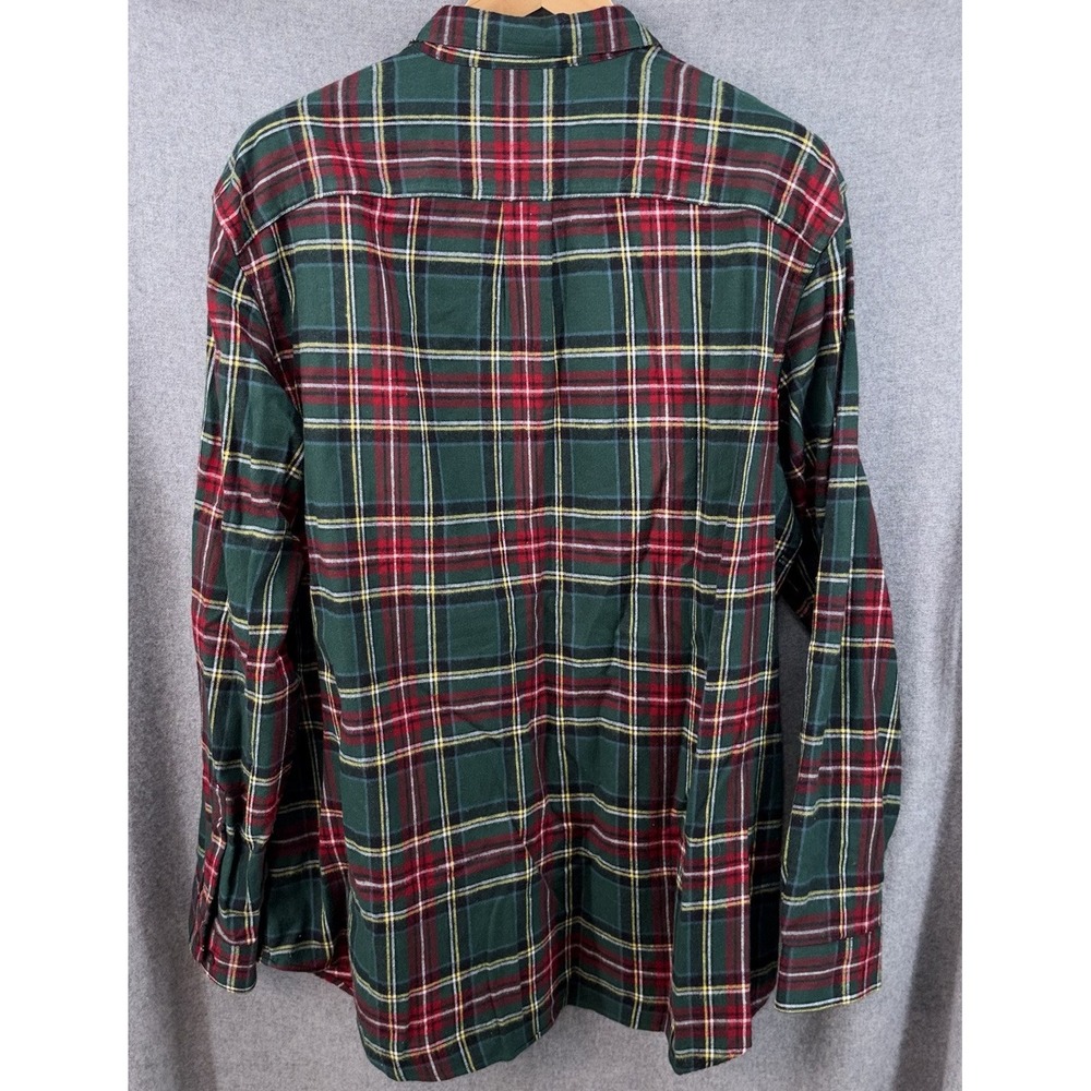 LL Bean Mens Flannel XXL 2XL Button Down Slightly Fitted Plaid Green Red - Picture 7 of 7